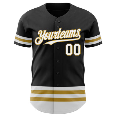 Custom Black White-Old Gold Line Authentic Baseball Jersey