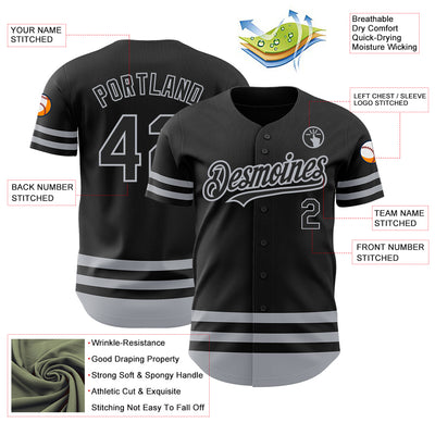 Custom Black Gray Line Authentic Baseball Jersey