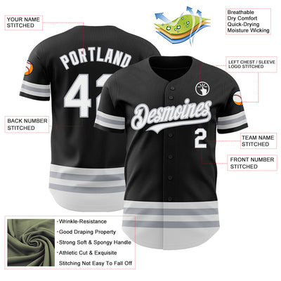 Custom Black White-Gray Line Authentic Baseball Jersey