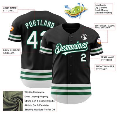 Custom Black White-Kelly Green Line Authentic Baseball Jersey