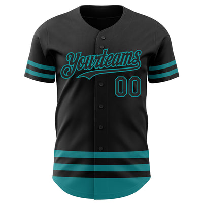 Custom Black Teal Line Authentic Baseball Jersey