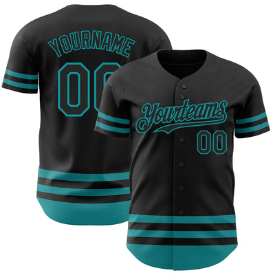 Custom Black Teal Line Authentic Baseball Jersey