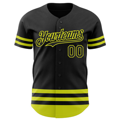 Custom Black Neon Yellow Line Authentic Baseball Jersey