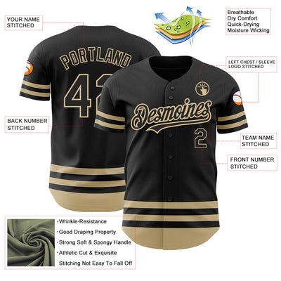 Custom Black Vegas Gold Line Authentic Baseball Jersey