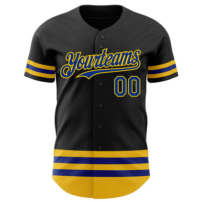 Custom Black Royal-Yellow Line Authentic Baseball Jersey