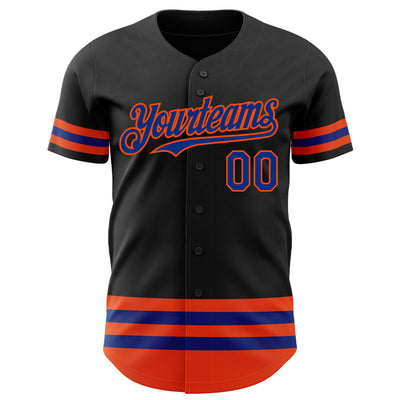 Custom Black Royal-Orange Line Authentic Baseball Jersey