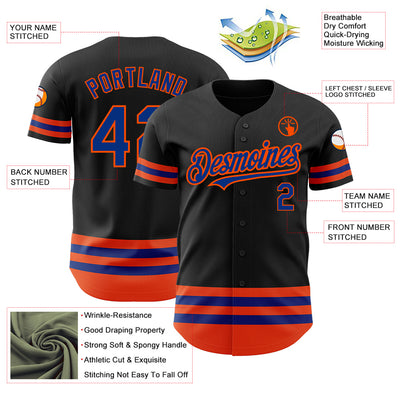 Custom Black Royal-Orange Line Authentic Baseball Jersey