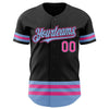 Custom Black Pink-Light Blue Line Authentic Baseball Jersey