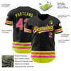 Custom Black Pink-Neon Yellow Line Authentic Baseball Jersey