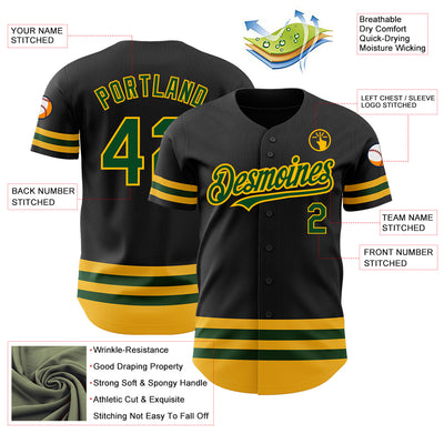 Custom Black Green-Gold Line Authentic Baseball Jersey