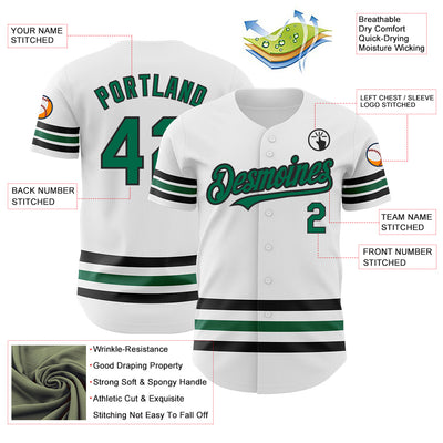 Custom White Kelly Green-Black Line Authentic Baseball Jersey