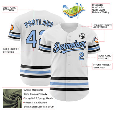 Custom White Light Blue-Black Line Authentic Baseball Jersey