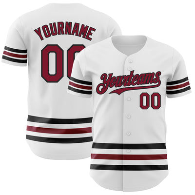 Custom White Crimson-Black Line Authentic Baseball Jersey