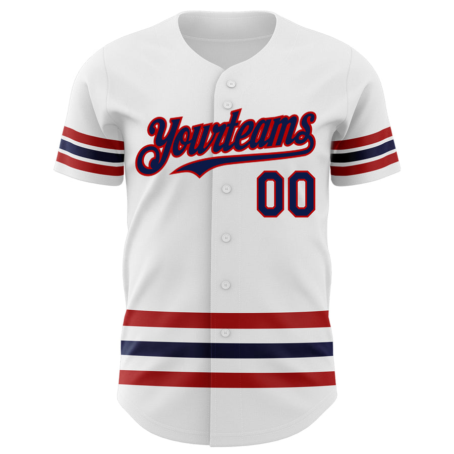 Custom White Navy-Red Line Authentic Baseball Jersey