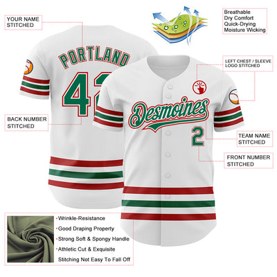 Custom White Kelly Green-Red Line Authentic Baseball Jersey