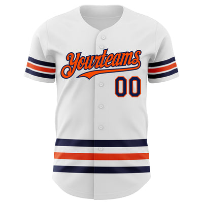 Custom White Navy-Orange Line Authentic Baseball Jersey