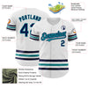 Custom White Navy-Teal Line Authentic Baseball Jersey