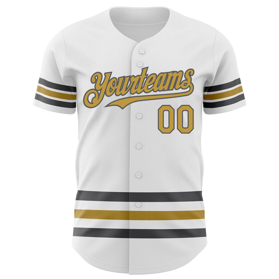 Custom White Old Gold-Steel Gray Line Authentic Baseball Jersey