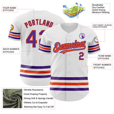 Custom White Purple-Orange Line Authentic Baseball Jersey