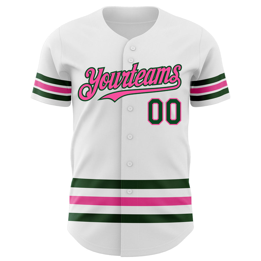 Custom White Green-Pink Line Authentic Baseball Jersey