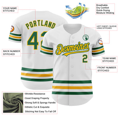 Custom White Kelly Green-Gold Line Authentic Baseball Jersey