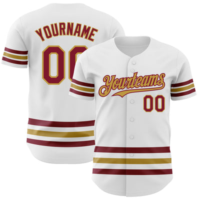 Custom White Crimson-Old Gold Line Authentic Baseball Jersey