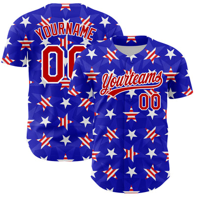 Custom Royal Red-White 3D American Flag Patriotic Authentic Baseball Jersey