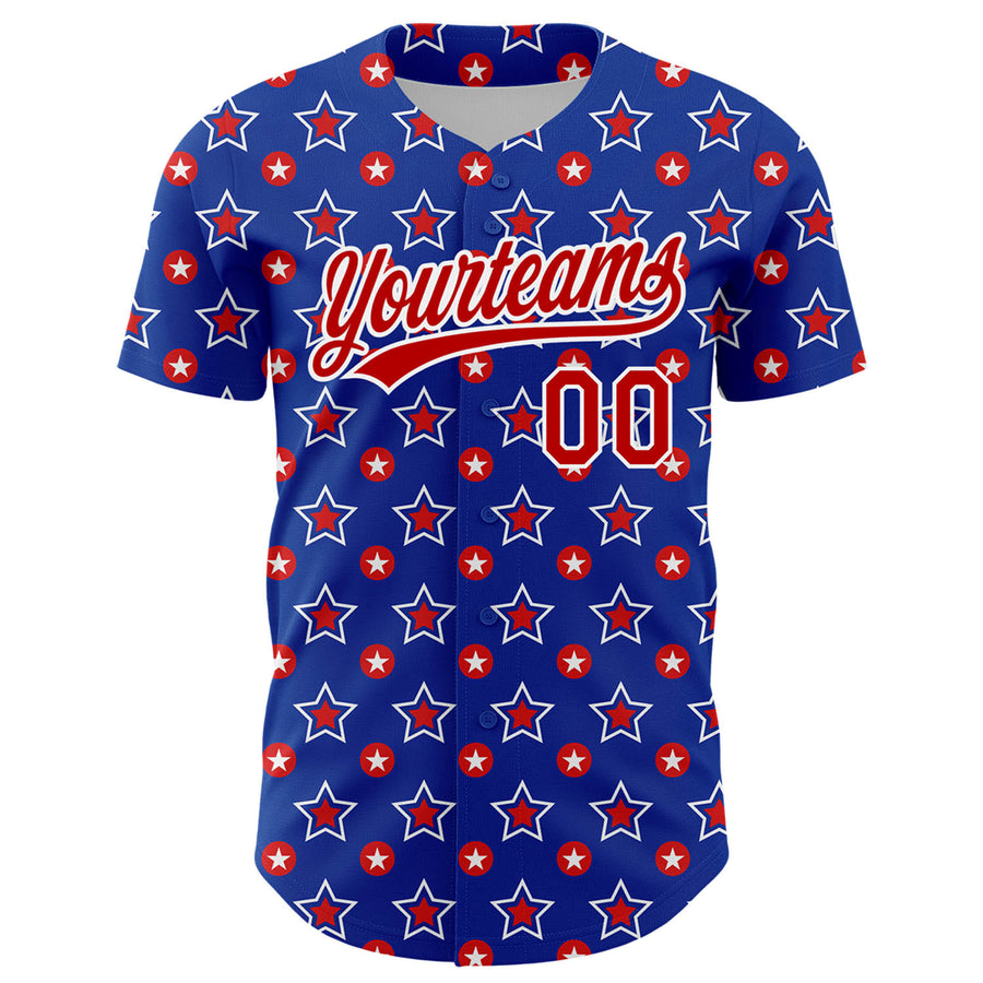 Custom Royal Red-White 3D American Flag Patriotic Authentic Baseball Jersey