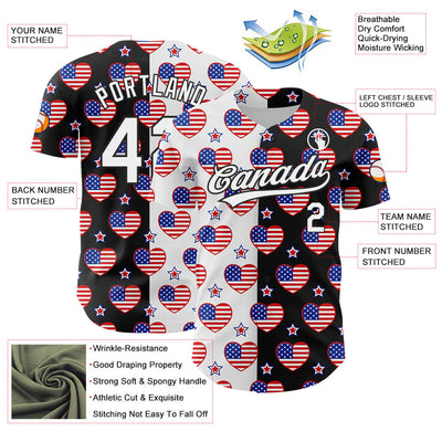 Custom Black Royal-Red 3D American Flag Patriotic Authentic Baseball Jersey