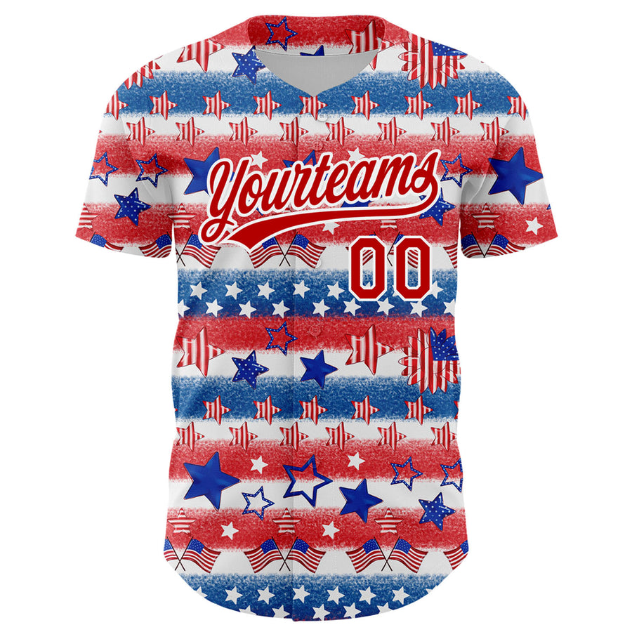 Custom White Red-Royal 3D American Flag Patriotic Authentic Baseball Jersey