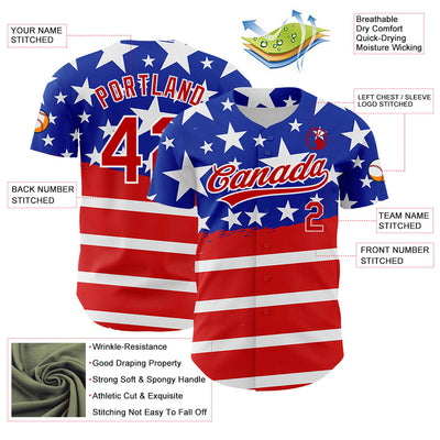 Custom Royal Red-White 3D American Flag Patriotic Authentic Baseball Jersey