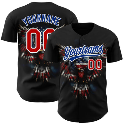 Custom Black Red-Royal 3D American Flag Eagle Patriotic Authentic Baseball Jersey