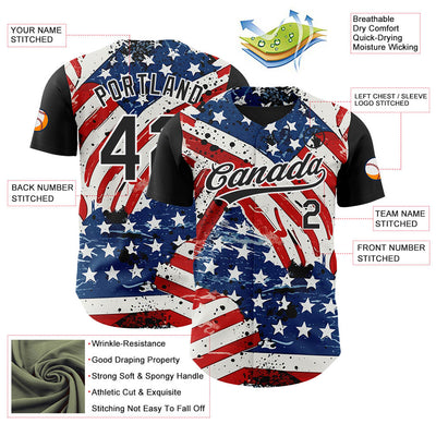 Custom White Black Royal-Red 3D American Flag Patriotic Authentic Baseball Jersey