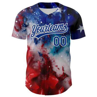 Custom Royal Red-White 3D American Flag Patriotic Authentic Baseball Jersey