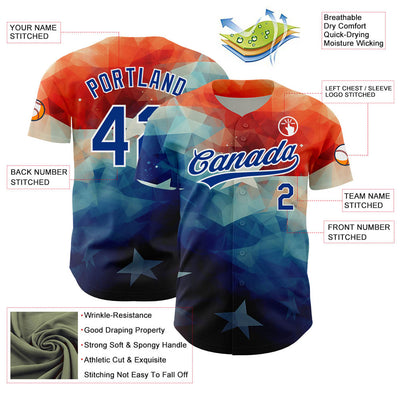 Custom Red Royal-White 3D American Flag Patriotic Authentic Baseball Jersey