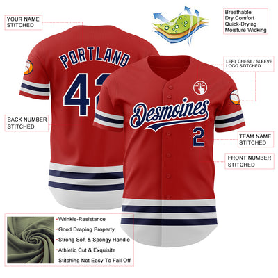 Custom Red Navy-White Line Authentic Baseball Jersey