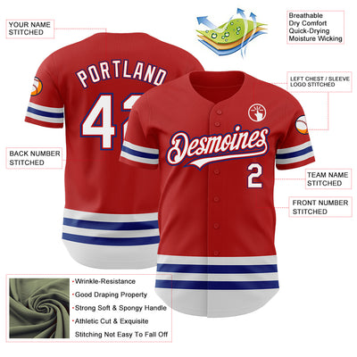 Custom Red White-Royal Line Authentic Baseball Jersey