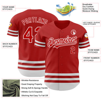 Custom Red White Line Authentic Baseball Jersey