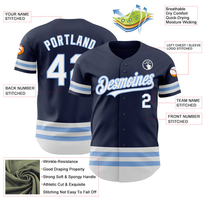 Custom Navy White-Light Blue Line Authentic Baseball Jersey