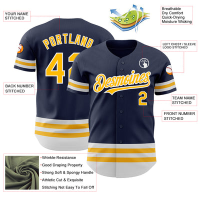 Custom Navy Gold-White Line Authentic Baseball Jersey