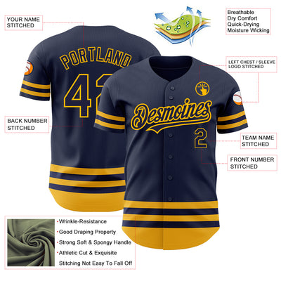 Custom Navy Gold Line Authentic Baseball Jersey