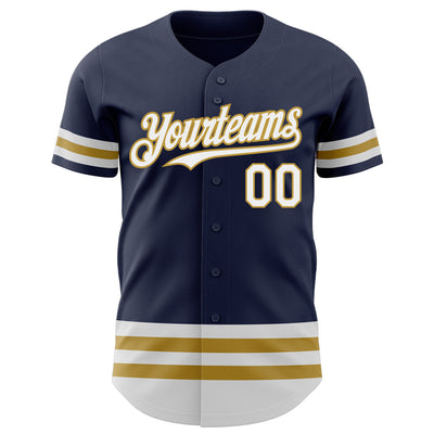 Custom Navy White-Old Gold Line Authentic Baseball Jersey