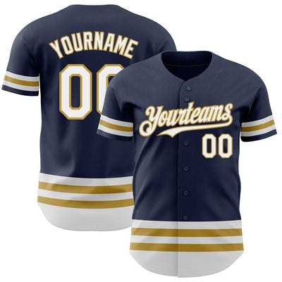 Custom Navy White-Old Gold Line Authentic Baseball Jersey