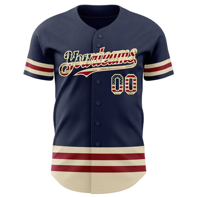 Custom Navy Vintage USA Flag Cream-Maroon Line Authentic Baseball Jersey