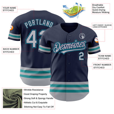 Custom Navy Gray-Teal Line Authentic Baseball Jersey