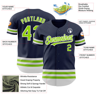 Custom Navy Neon Green-White Line Authentic Baseball Jersey