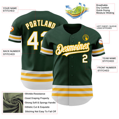 Custom Green White-Gold Line Authentic Baseball Jersey