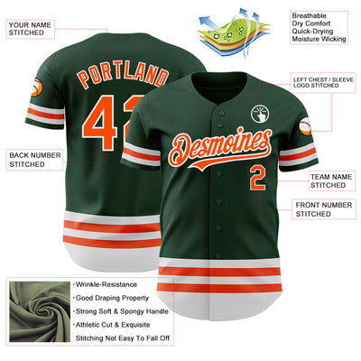 Custom Green Orange-White Line Authentic Baseball Jersey