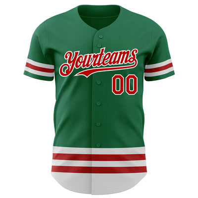 Custom Kelly Green Red-White Line Authentic Baseball Jersey