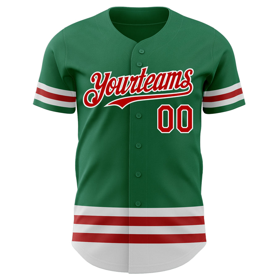 Custom Kelly Green Red-White Line Authentic Baseball Jersey